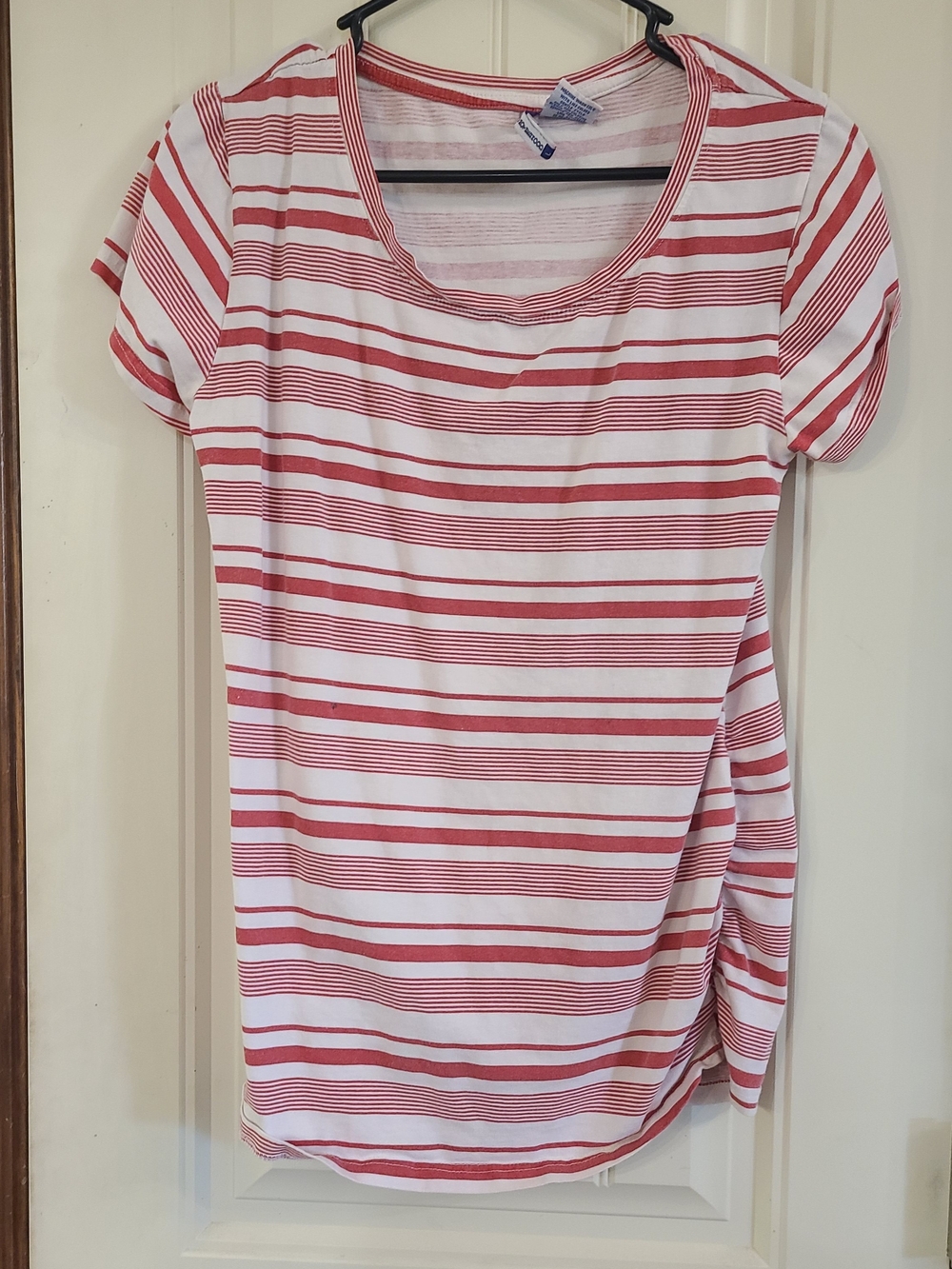 Planet Motherhood Red & White Striped Short Sleeve Scoop Neck Top Size L